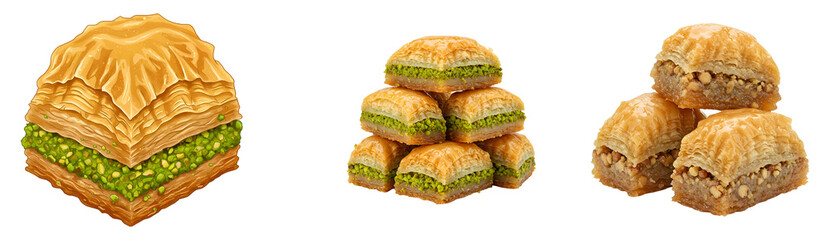 Delicious baklava pastry dessert sweet treat turkish delight middle eastern cuisine confectionery food photography on transparent background