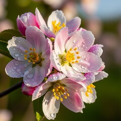 Delicate Apple Blossoms in Springtime - A Close-Up View.