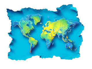 Detailed World Map Cutout Geopolitical Illustration on a Transparent Background