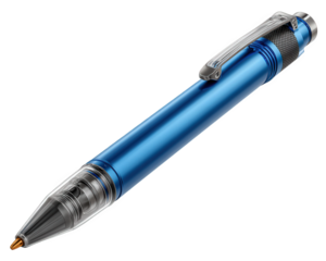 Blue gel pen with metallic finish silver clip transparent tip and realistic photo style perfect for office school or stationery collection isolated on transparency background