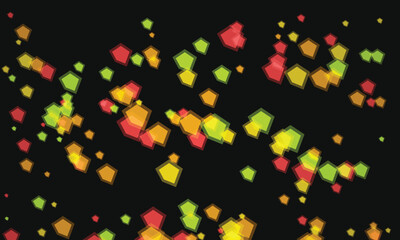 Abstract pentagon shapes colorful floating in space against dark backdrop