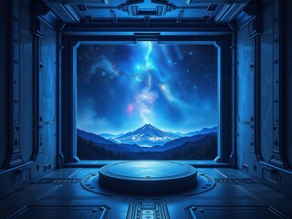 Fototapeta premium Futuristic Space Chamber with Cosmic View