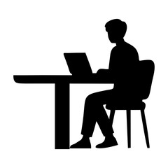 SILHOUETTE OF A MAN IN A SUIT SITTING ON A CHAIR WITH A LAPTOP ON A DESK
