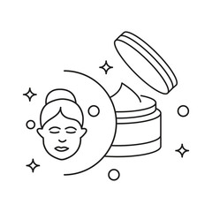 Skin care icon, beauty treatment, woman face outline, facial care and cosmetic routine, thin line symbol on white background..eps