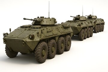 Fototapeta premium 3D Convoy of Armored Personnel Carriers (APCs) Isolated on White Background
