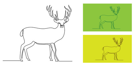 Continuous line illustration of a deer with big antlers in minimalist style. One line drawing wildlife animal art, elegant outline design for nature, hunting, forest, and modern decoration.