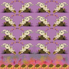 Rabbit and turtle playing background,drapery.