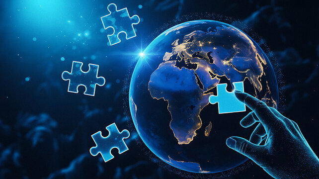 Completing Puzzle Globe Digital Business Connection Global Solution