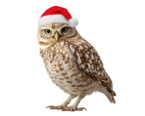 Obraz premium Owl Santa hat Christmas festive holiday bird winter decoration animal red