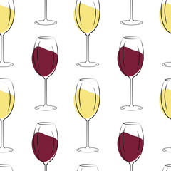 Contour Wine Glasses with Red and Wine Spots as Wine in Glass Seamless Pattern Themed Cards Backdrop