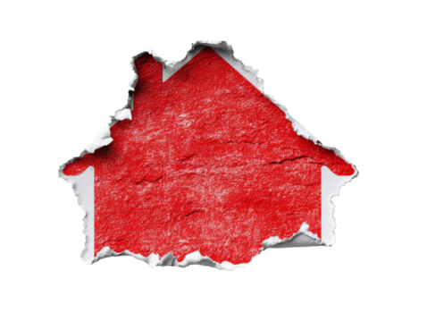 Red House Torn Paper Grunge Effect on Transparent Background Graphic Element - Powered by Adobe