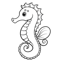 Obraz premium Serene Seahorse Swirling Amidst Swaying Seaweed Coloring Page Design