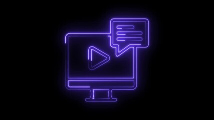 Neon style video streaming platform on computer monitor with message bubble animation
