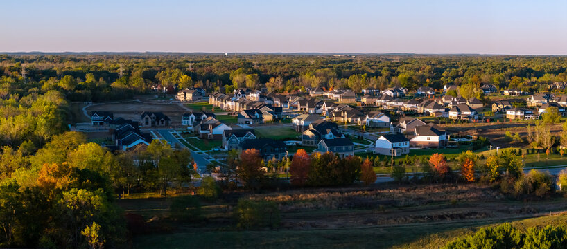 Panoramic view of beautiful neighborhood of luxury home in Michigan, Detroit suburbs. - Powered by Adobe