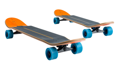 Two skateboards on black background