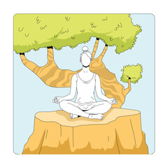 Flat vector person meditating for wellness and balance