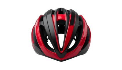 Red and black cycling helmet, front view