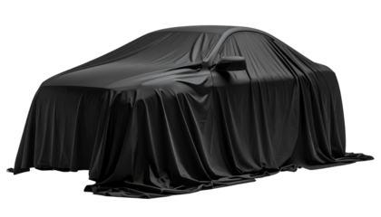 Vehicle veiled in flowing black cloth
