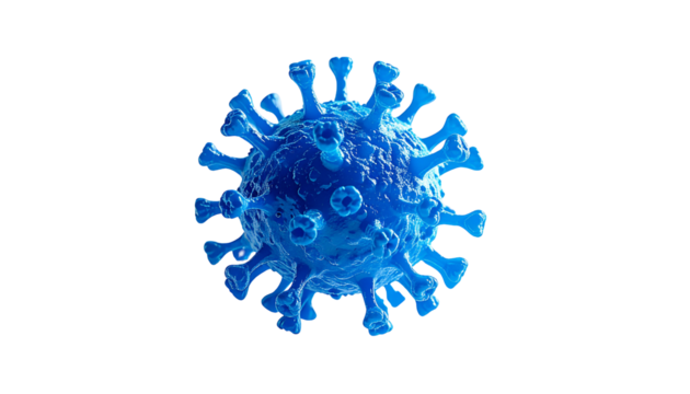 Blue virus particle on black background