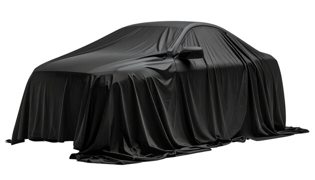 Vehicle veiled in flowing black cloth
