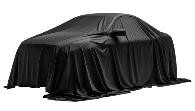 Vehicle veiled in flowing black cloth
