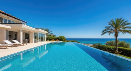 A luxurious, modern villa with an infinity pool overlooking the ocean.