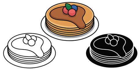pancakes outline coloring book page line art outlined vector illustration flat color cartoon style