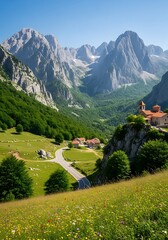 Picturesque Village in Picos de Europa National Park, Spain.