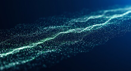 Abstract Wave Background Green Glowing Particles Dark Background