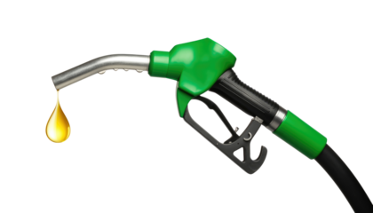 gas pump with single drop of fuel, symbolizing energy and transportation. Isolated On Transparent and White Background