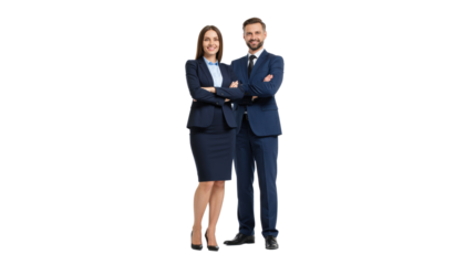 confident and professional business couple exuding success with folded arms, capturing the essence of corporate partnership. Isolated On Transparent and White Background