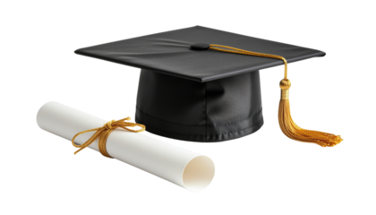 Graduation Cap and Diploma Scroll on Isolated - Celebrating Academic Achievement Isolated On Transparent and White Background