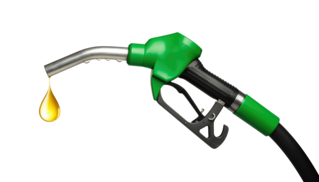 gas pump with single drop of fuel, symbolizing energy and transportation. Isolated On Transparent and White Background