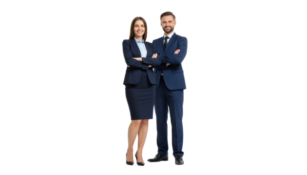 confident and professional business couple exuding success with folded arms, capturing the essence of corporate partnership. Isolated On Transparent and White Background