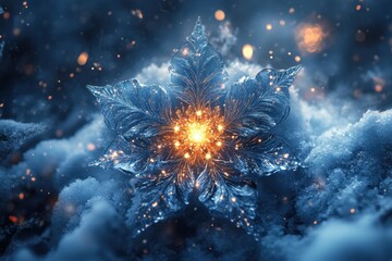 Snowflakes falling on a snowy floor.