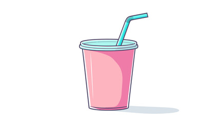 Refreshing Pink Drink Cup with Straw, Modern Illustration Style, Minimalist Design, Pastel Colors