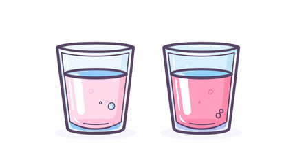 Refreshing Pink and Blue Drinks in Glasses, Stylish Illustration, Minimalist Design, Creative Artwork