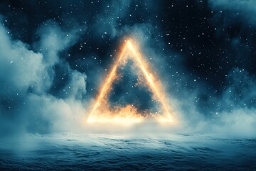 Triangle floating in dark ocean.