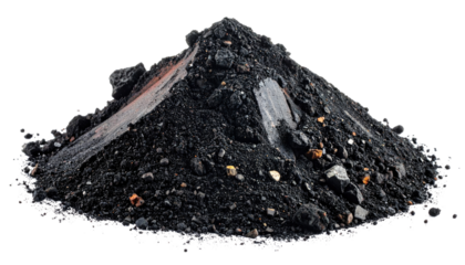 Pile of dark, granular, and volcanic material: the essence of the earth, representing minerals. the background has clean, simple setting Isolated On Transparent and White Background