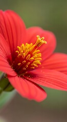 Vibrant Red Flower with Yellow Center in Sharp Focus.