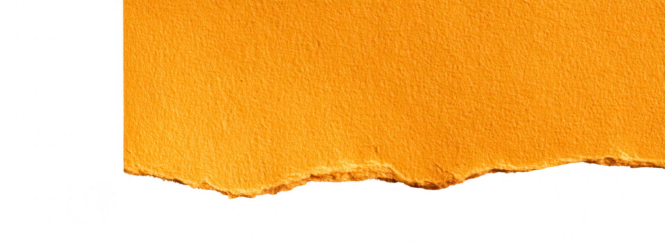 Orange Ripped torn paper texture isolated on transparent background