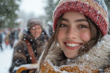 Woman smiling in the snow.