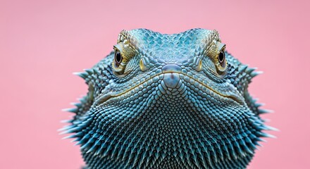Intense Gaze - A Blue Bearded Dragons Piercing Stare on Pink.