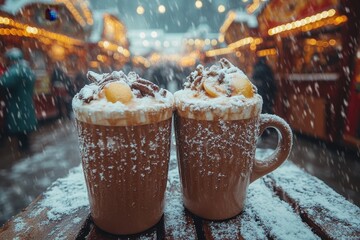 cups of hot chocolate topped with whipped cream.