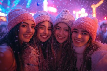 girls in winter clothes posing for the camera.