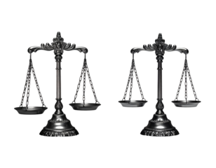 Two variations of law and justice scales isolated on transparent background