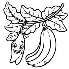 Coloring Page Depicting a Banana Hanging from a Branch of a Tree