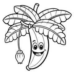 Intricate Hand-Drawn Image of a Banana Hanging from a Tree Branch
