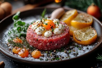 Plate of food: meat and vegetables.