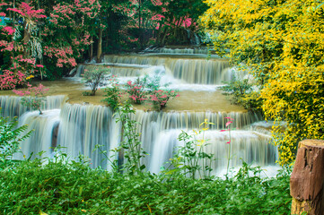 Huay Mae Khamin waterfall in Kanchanaburi province, Thailand.